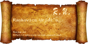 Raskovics Uriás névjegykártya